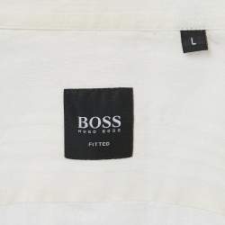 Pre Owned Boss By Hugo Boss White Striped Ramie Button Front Shirt L