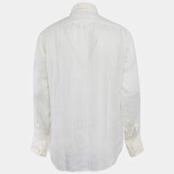 Pre Owned Boss By Hugo Boss White Striped Ramie Button Front Shirt L