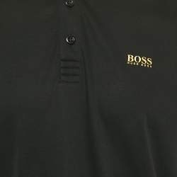 مملوكة مسبقًا Boss By Hugo Boss Black Logo Print Jersey Polo T-Shirt M