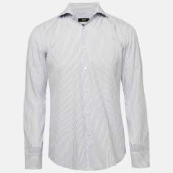 Boss By Hugo Boss Blue Striped Cotton Slim Fit Shirt M