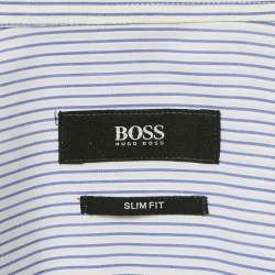 Boss By Hugo Boss Blue Striped Cotton Slim Fit Shirt M