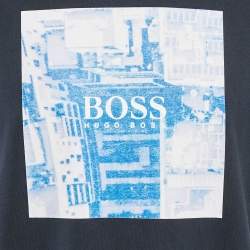 مملوكة مسبقًا Boss by Hugo Boss Navy Blue Print Cotton Crew Neck T-Shirt M