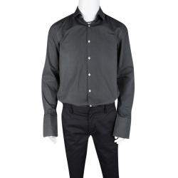 مملوكة مسبقًا قميص بوس باي هوغو بوس جاكس قطن رصاصي بأكمام طويلة أزرار أمامية مجسم L