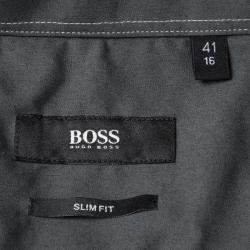 مملوكة مسبقًا قميص بوس باي هوغو بوس جاكس قطن رصاصي بأكمام طويلة أزرار أمامية مجسم L