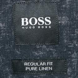 Pre Owned Boss By Hugo Navy Blue Linen Luca Regular Fit Shirt M