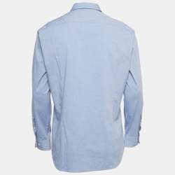 Pre Owned Boss Hugo Boss Blue Embroidered Logo Cotton Regular Fit Stretch Shirt L