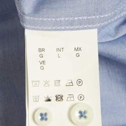Pre Owned Boss Hugo Boss Blue Embroidered Logo Cotton Regular Fit Stretch Shirt L