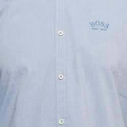 Pre Owned Boss Hugo Boss Blue Embroidered Logo Cotton Regular Fit Stretch Shirt L