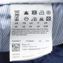 Pre Owned Boss By Hugo Boss Blue Cotton Stretch Rice 1-D Modern Essential Pants M