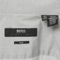 Pre Owned Boss By Hugo Boss Grey Checks Cotton Long Sleeve Shirt M