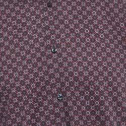 Pre Owned Boss By Hugo Boss Navy Blue Printed Cotton Slim Fit Shirt L