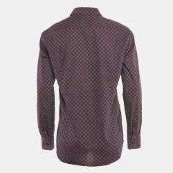 Pre Owned Boss By Hugo Boss Navy Blue Printed Cotton Slim Fit Shirt L