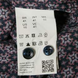 Pre Owned Boss By Hugo Boss Navy Blue Printed Cotton Slim Fit Shirt L