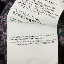 Pre Owned Boss By Hugo Boss Navy Blue Printed Cotton Slim Fit Shirt L