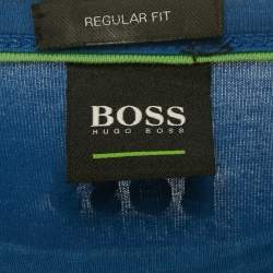 Pre Owned Boss By Hugo Boss Blue Logo Embossed Cotton T-Shirt XL