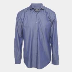 Pre Owned Boss By Hugo Boss Blue Cotton Full Sleeve Shirt XXL