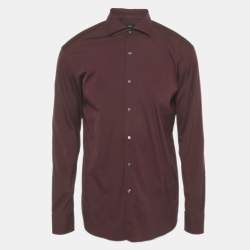 Pre Owned Boss By Hugo Boss Burgundy Cotton Blend Shirt XXL