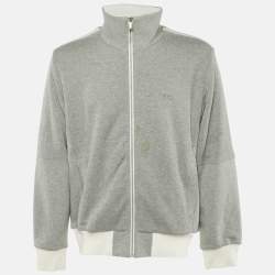 Pre Owned Boss By Hugo Boss Grey Cotton Knit Zip Front Sweater L