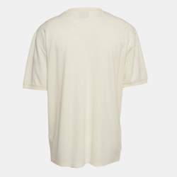 Pre Owned Boss By Hugo Boss Cream Logo Patch Cotton Blend T-Shirt XL 