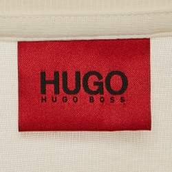 Pre Owned Boss By Hugo Boss Cream Logo Patch Cotton Blend T-Shirt XL 