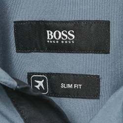 Pre Owned Boss By Hugo Boss Grey Cotton Blend Slim Fit Jonty Shirt L