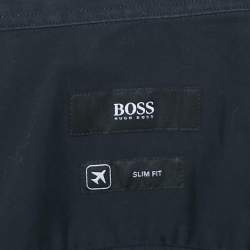 Pre Owned Boss By Hugo Boss Navy Blue Cotton and Knit Trim Slim Fit Shirt L