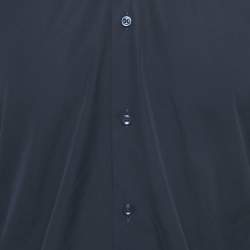 Pre Owned Boss By Hugo Boss Navy Blue Cotton and Knit Trim Slim Fit Shirt L