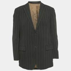 Pre Owned Boss By Hugo Boss Black Striped Wool Single Breasted Blazer L