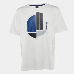Pre Owned Boss By Hugo Boss White Printed Cotton Tee 1 T-Shirt XXXL
