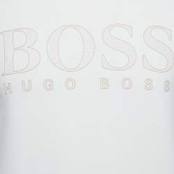 مملوكة مسبقًا Boss By Hugo Boss White Logo Applique Cotton Blend Salbo Iconic Sweatshirt XS