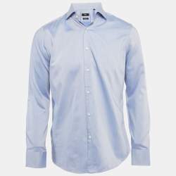 مملوكة مسبقًا Boss Hugo Boss Blue Gabardine Regular Fit Shirt S