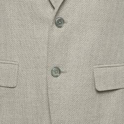 Pre Owned بليزر بوس باي هوغو بوس بني بتركيبة هيرينغبون برقعة على الكوع مقاس صغير