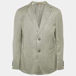 Pre Owned بليزر بوس باي هوغو بوس بني بتركيبة هيرينغبون برقعة على الكوع مقاس صغير