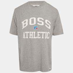 Pre Owned Boss By Hugo Boss Grey Logo Applique Jersey T-Shirt M