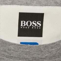 Pre Owned Boss By Hugo Boss Grey Logo Applique Jersey T-Shirt M