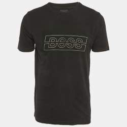 Pre Owned Boss By Hugo Boss Black Logo Print Jersey T-Shirt L