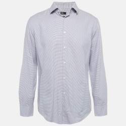 مملوكة مسبقًا قميص هوغو بوس أزرق قطن أكمام كاملة خط نحيف مقاس وسط