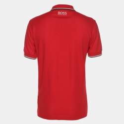 Pre Owned Boss By Hugo Boss Red Jersey Modern Fit Polo T-Shirt M