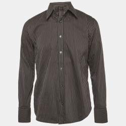 Pre Owned Boss By Hugo Boss Grey Striped Cotton Slim Fit Shirt M