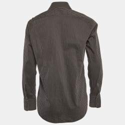 Pre Owned Boss By Hugo Boss Grey Striped Cotton Slim Fit Shirt M