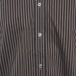 Pre Owned Boss By Hugo Boss Grey Striped Cotton Slim Fit Shirt M