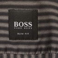 Pre Owned Boss By Hugo Boss Grey Striped Cotton Slim Fit Shirt M