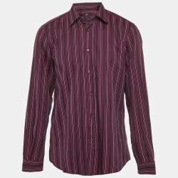 Pre Owned Boss By Hugo Boss Purple Striped Cotton Slim Fit L