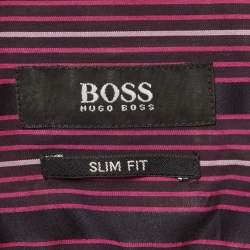 Pre Owned قميص بوس باي هوغو بوس مخطط قطن أرجواني بقصة ضيقة مقاس كبير - لارج