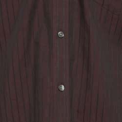 Pre Owned قميص بوس باي هوغو بوس بني مخطط بأكمام طويلة مقاس كبير