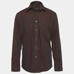 Pre Owned Boss By Hugo Boss Brown Striped Long Sleeve Shirt L