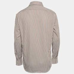 Pre Owned Boss By Hugo Boss Brown/White Striped Cotton Shirt L