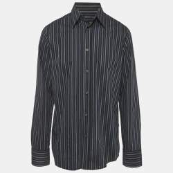 Pre Owned Boss By Hugo Boss Black/Blue Striped Cotton Shirt L