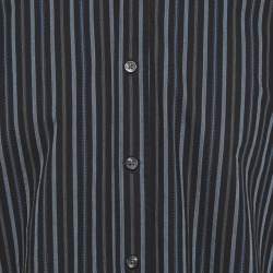 مملوكة مسبقًا قميص بوس باي هيوغو بوس قطن مخطط أسود/أزرق مقاس كبير