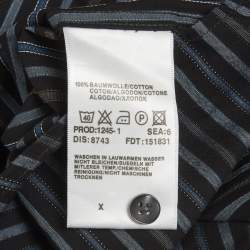 مملوكة مسبقًا قميص بوس باي هيوغو بوس قطن مخطط أسود/أزرق مقاس كبير